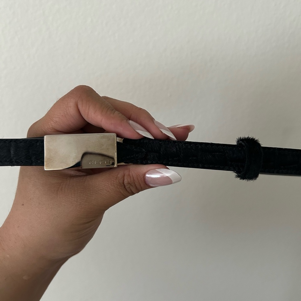 Gucci Velvet Black Belt with Silver Buckle